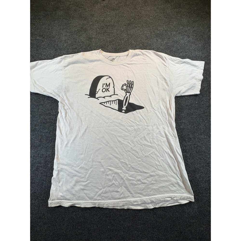 Call Your Mother Im OK Skeleton Grave Graphic Tee White XL 100% Cotton